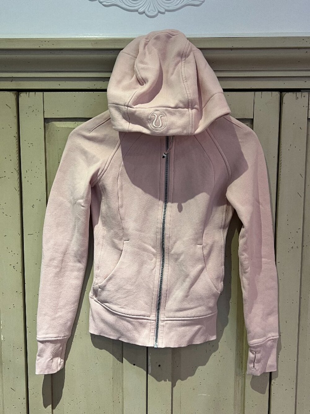 Lululemon Scuba Hoodie Full Zip Cotton Fleece Thumbholes Pale Pink Size 0